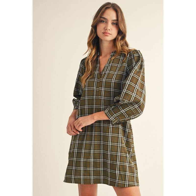 Checker Dress, Color: OLIVE, Size: M
