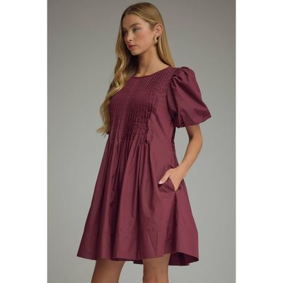 NEW Solid short puff sleeve mini dress