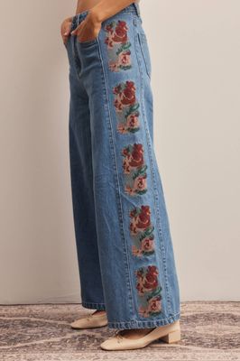Floral Embroidered Wide Leg Jeans FP0026