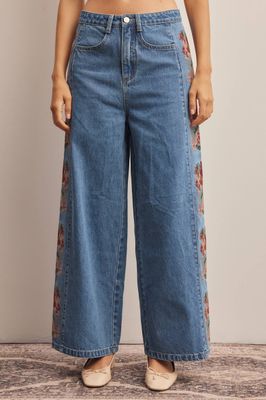 Floral Embroidered Wide Leg Jeans FP0026
