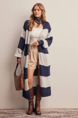 Striped Longline Knit Cardigan