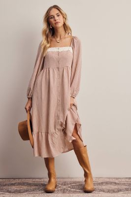 Lace Trim Gingham Midi Dress