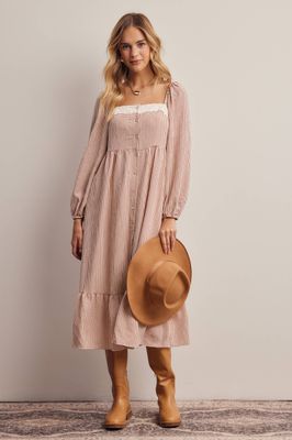 Lace Trim Gingham Midi Dress