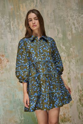 Retra Collared Tiered Mini Dress Solvay Floral
