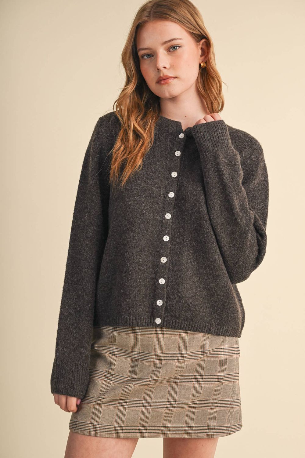 MARLED KNIT SWEATER CARDIGAN, Color: CHOCO BROWN, Size: L