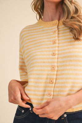 STRIPED SHORT SLEEVE SWEATER CARDIGAN