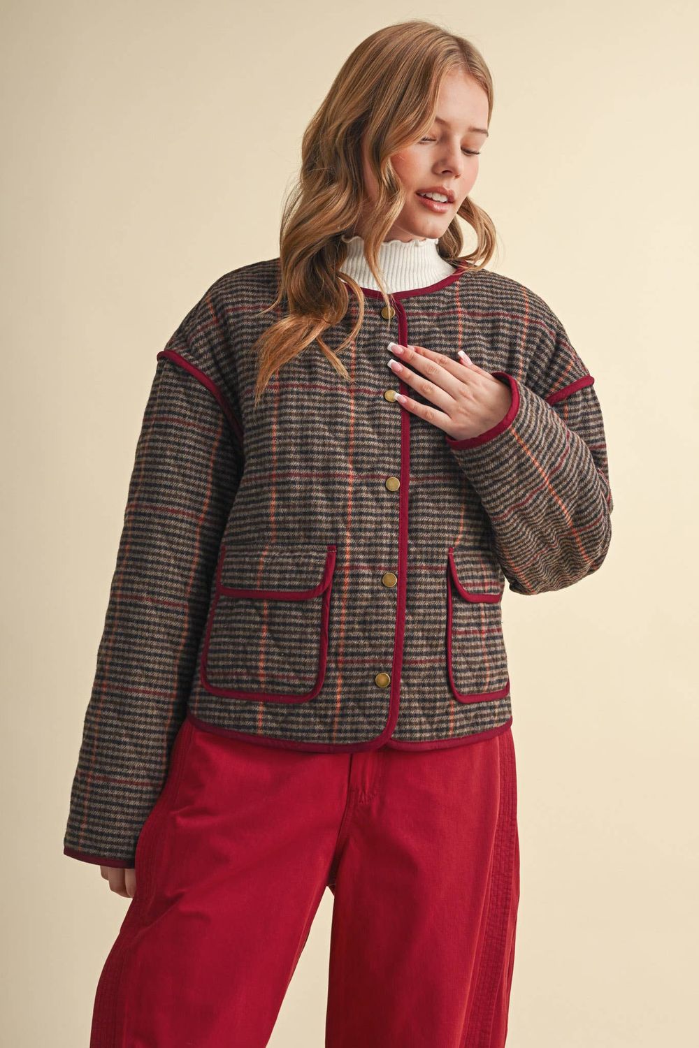 Brown Houndstooth Jacket, Color: BROWN MULTI PLAID, Size: S