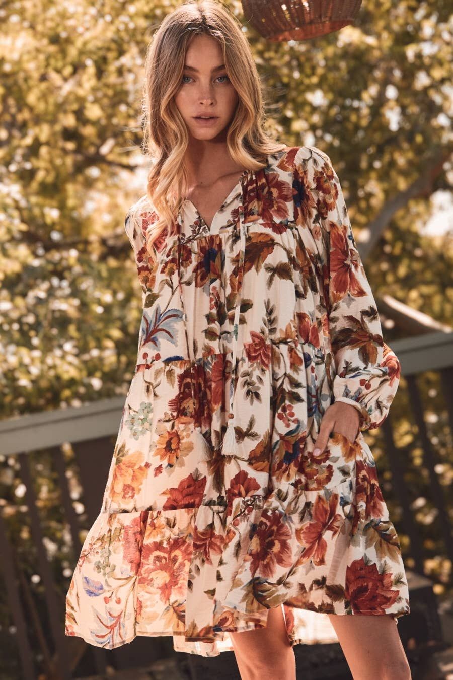 Floral Printed Gathered Mini Dress, Color: IVORY MULTI, Size: M