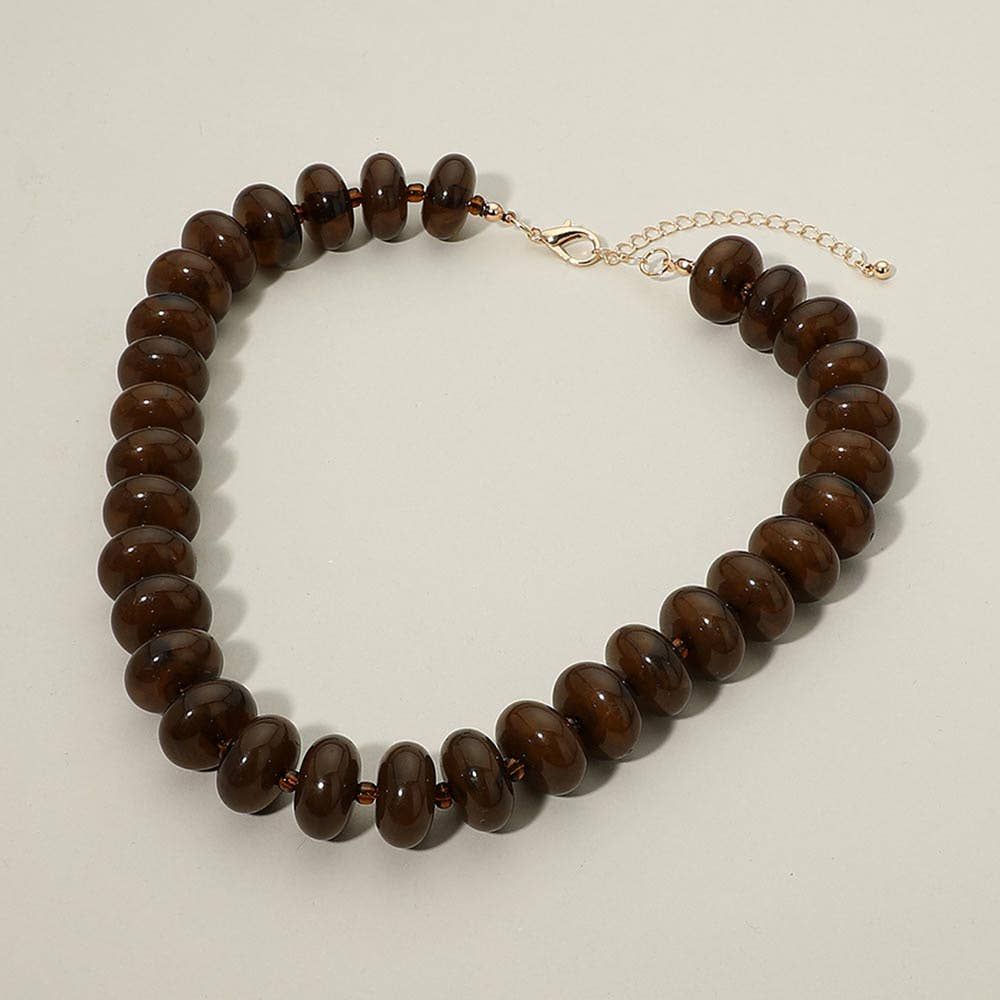 Chunky Beaded Statement Necklace, Color: Dark Brown