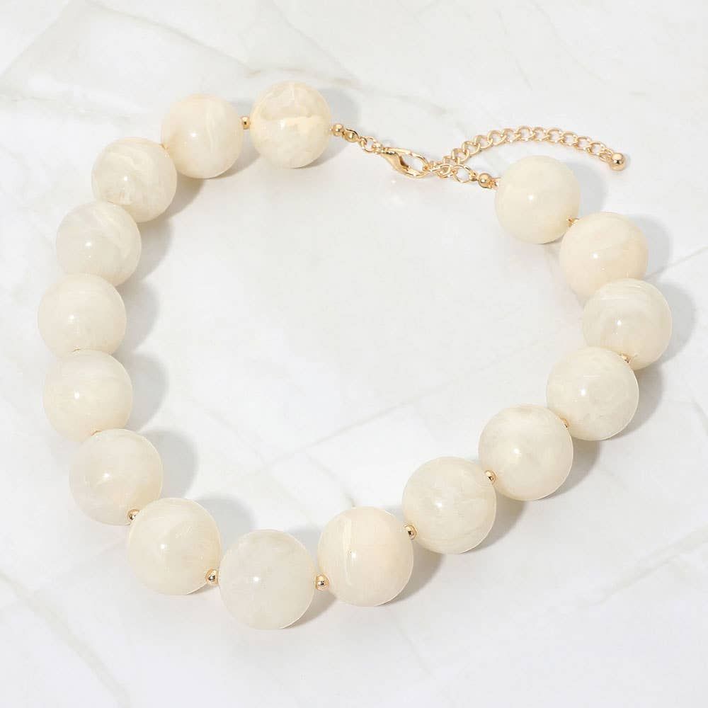 Oversized Marbled Ball Necklaces, Color: Gold Beige