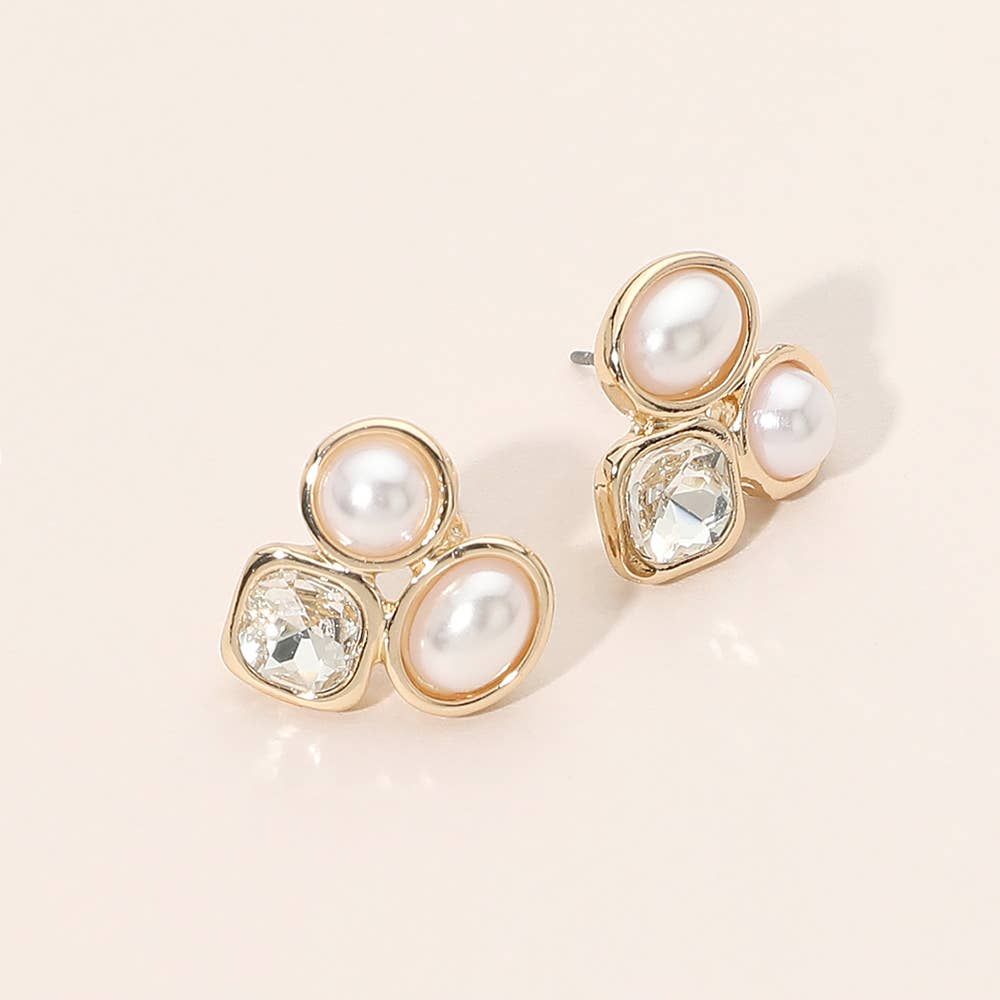 Triple Faceted Gem Cluster Stud Earrings, Color: Cream