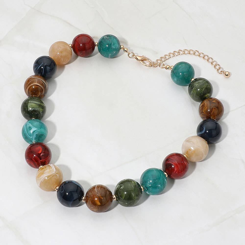 Chunky Marbled Ball Beaded Statement Necklace