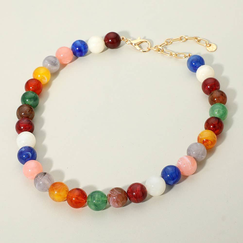 Medium Round Resin Beaded Necklace, Color: Blue
