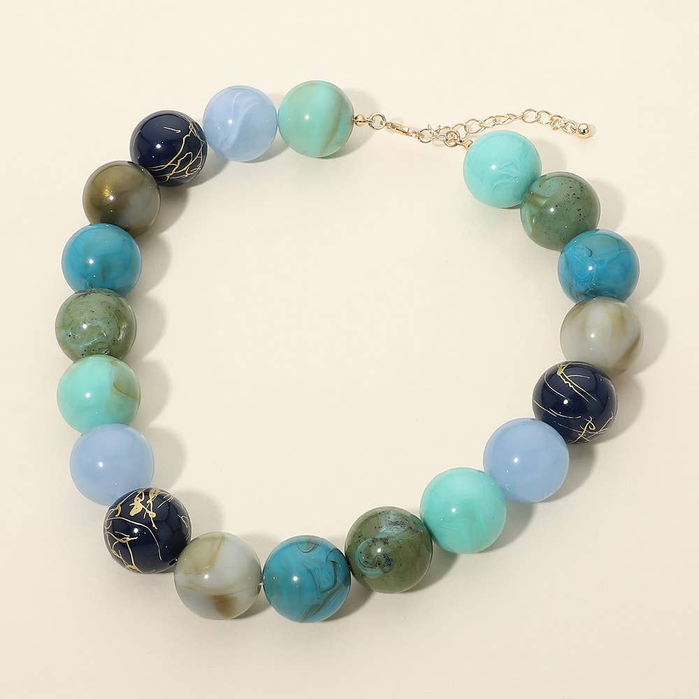 Bold Colorful Ball Beaded Statement Necklace, Color: Turquoise