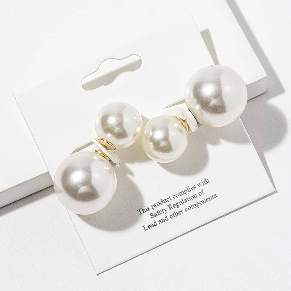Double Sided Pearl Stud Earrings, Color: Cream,Gold