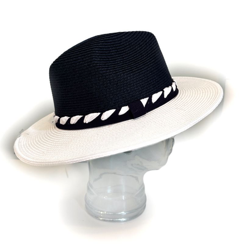 Pia Rosini Resort Sonja Flat Brim Fedora Hat White Navy