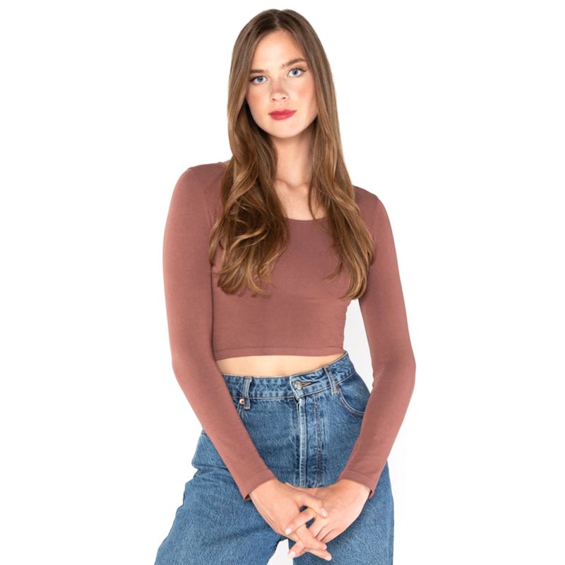 Bamboo L/S Crop 1018, Color: Chestnut, Size: o/s