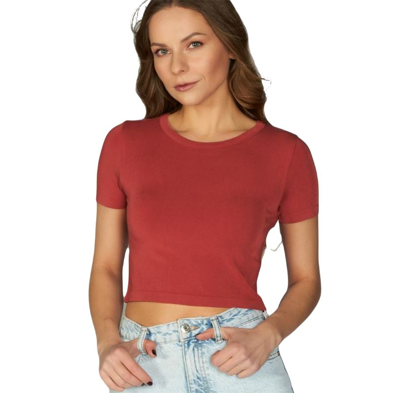 Cap Sleeve Bamboo Crop - Colours, Color: Brick, Size: o/s