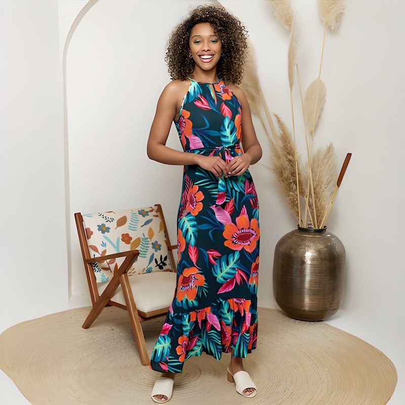 Akebi Linen Mix Tiered Dress