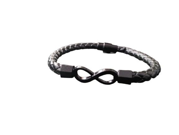 Mens Authentic Genuine Leather Black Infinity  Bracelet