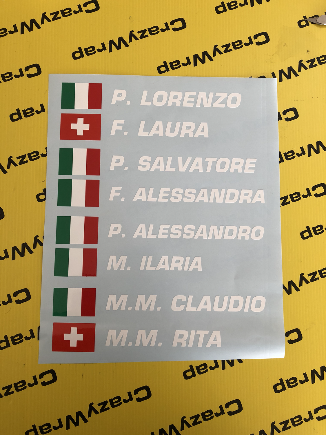 Adesivi Decalcomania Bandiera Italiana E Numero Gara Per Auto RC Scala 1/10