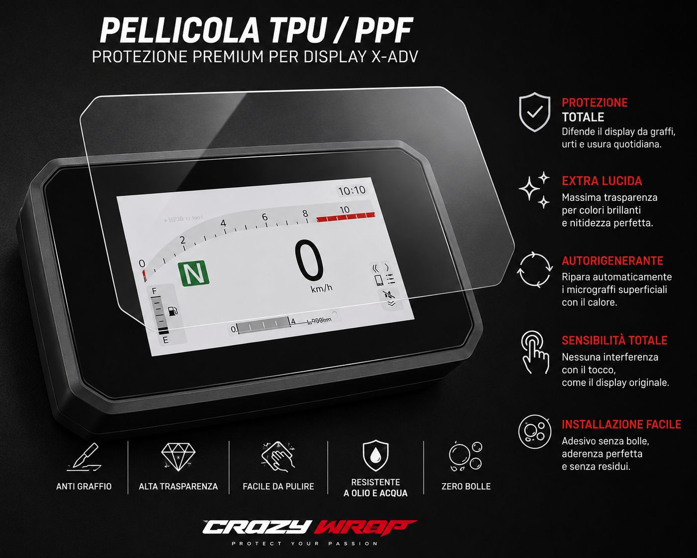 Pellicola protezione display in TPU/PPF per HONDA FORZA 750 dal 2021 al 2026 Pellicola protezione display in TPU/PPF per HONDA FORZA 750 dal 2021 al 2026