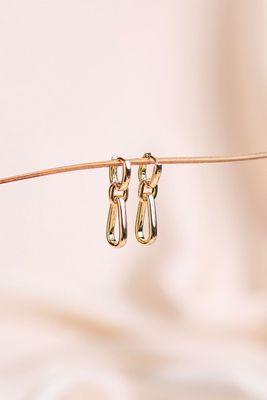 kolczyki LUMI długie wiszące pozłacana 18 karatowym złotem huggie 2 owale połączone z zaokrągloną łezką  basic FRIGG jwl