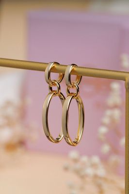 kolczyki SOLA pozłacane 18 karatowym złotem huggie dwa koła połączone z dużym owalem długie wiszące duże basic moda FRIGG jwl