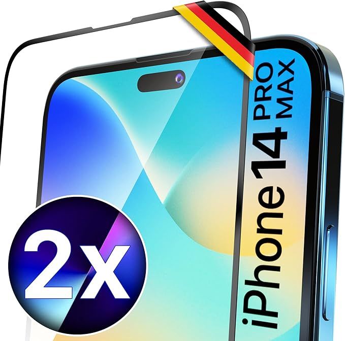 UTECTION 2X Full Screen Schutzglas für iPhone 14 PRO MAX | Perfekte Passform vom Deutschen Anbieter | Kinderleichte Anbringung > Keine Blasenbildung, ultimative Glashärte für Langzeitschutz