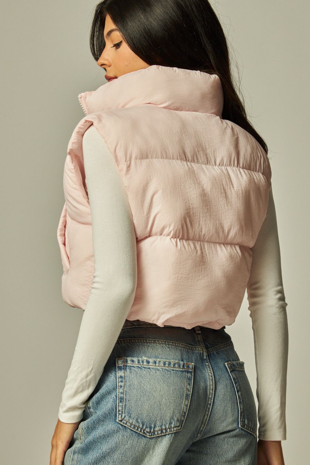 Crop Top Puffer Jacket, Colour: light pink, Size: Small