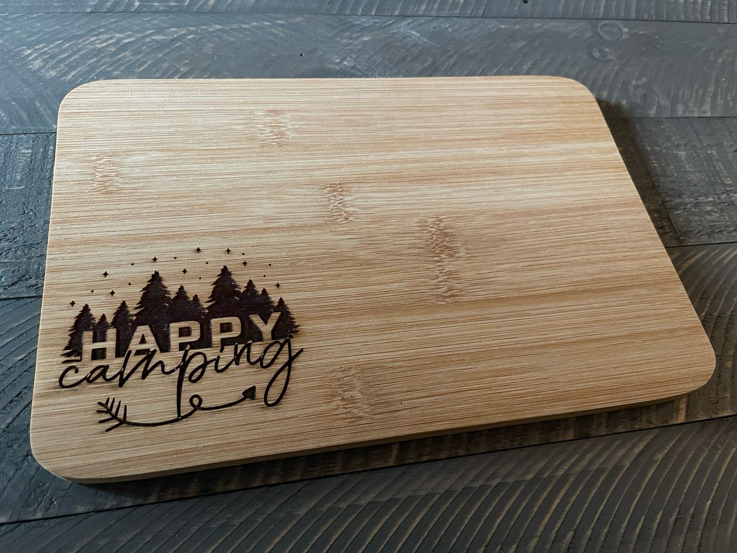 Happy Camping 9.8 x 6.68 Inch Bamboo Cutting Board | Camping Gift