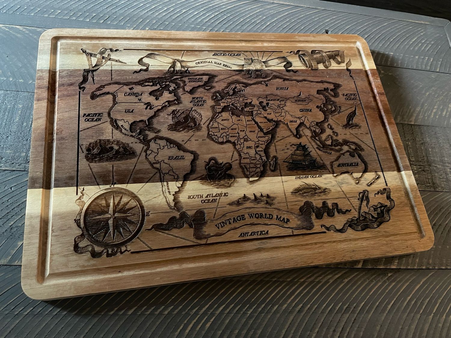Engraved World Map Bamboo Charcuterie Board 11.8 x 8.6 Inch | Travel Gift