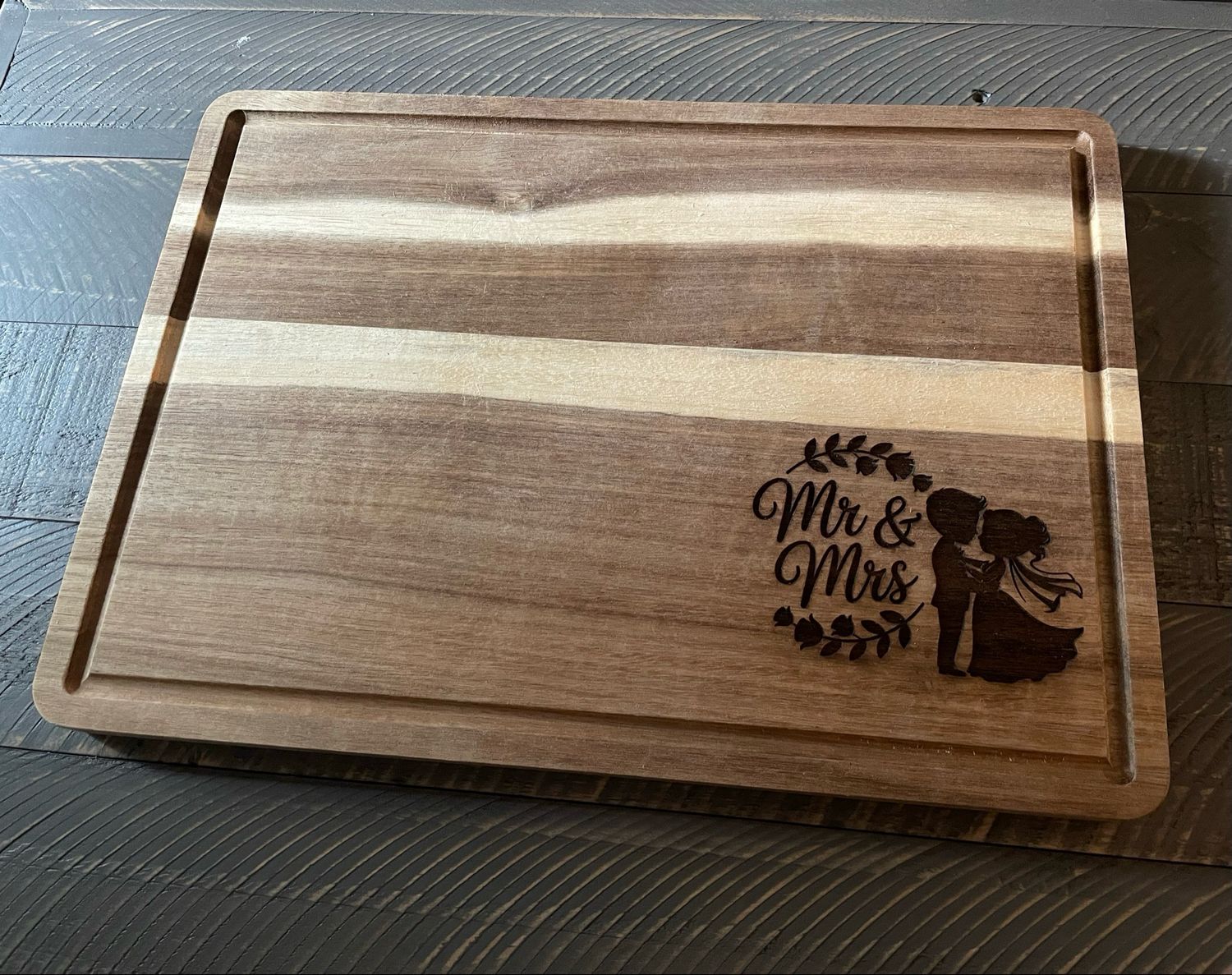 Mr. & Mrs. Walnut Charcuterie Board | Engraved Wedding Gift with Juice Groove