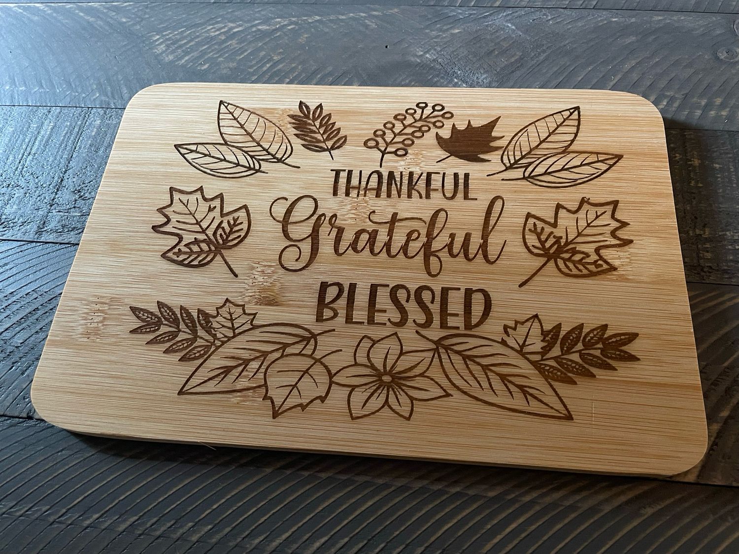 Thankful Grateful Blessed 9.8 x 6.68 Inch Bamboo Cutting Board | Fall Kitchen Décor