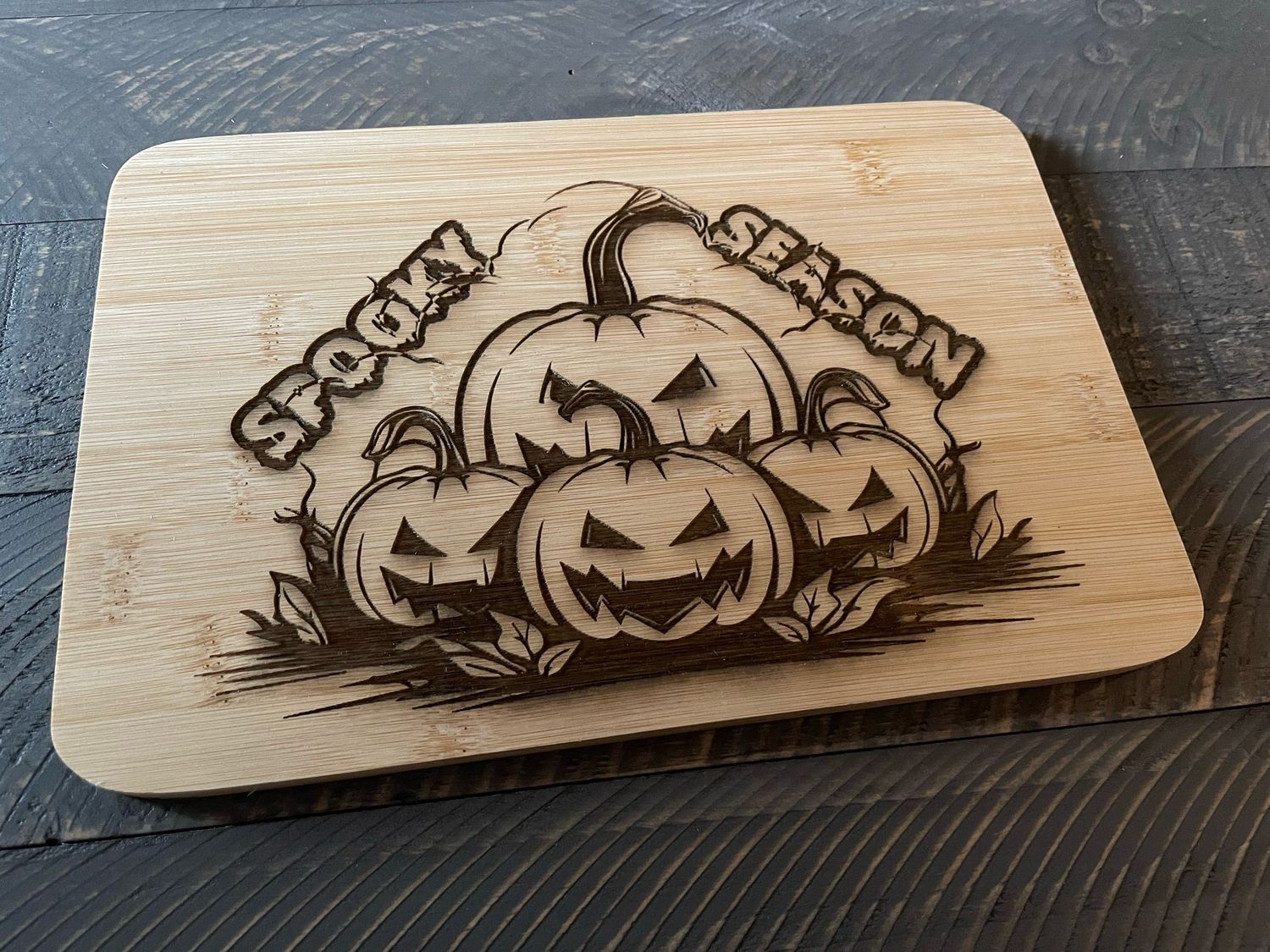 Spooky Season 9.8 x 6.68 Inch Bamboo Cutting Board | Halloween Kitchen Gift