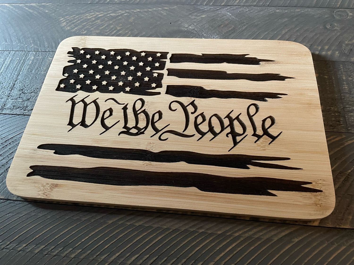We the People 9.8 x 6.68 Inch Bamboo Cutting Board | Patriotic American Flag Gift