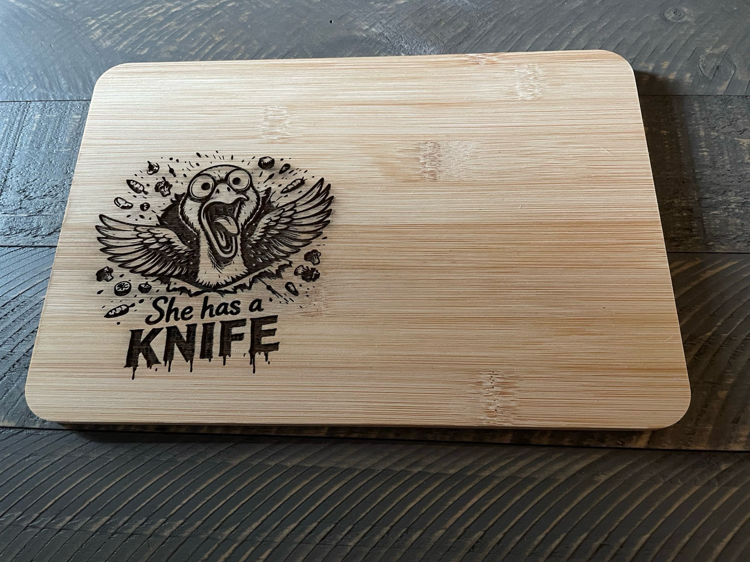 She Has a Knife 9.8 x 6.68 Inch Bamboo Cutting Board | Funny Kitchen Gift