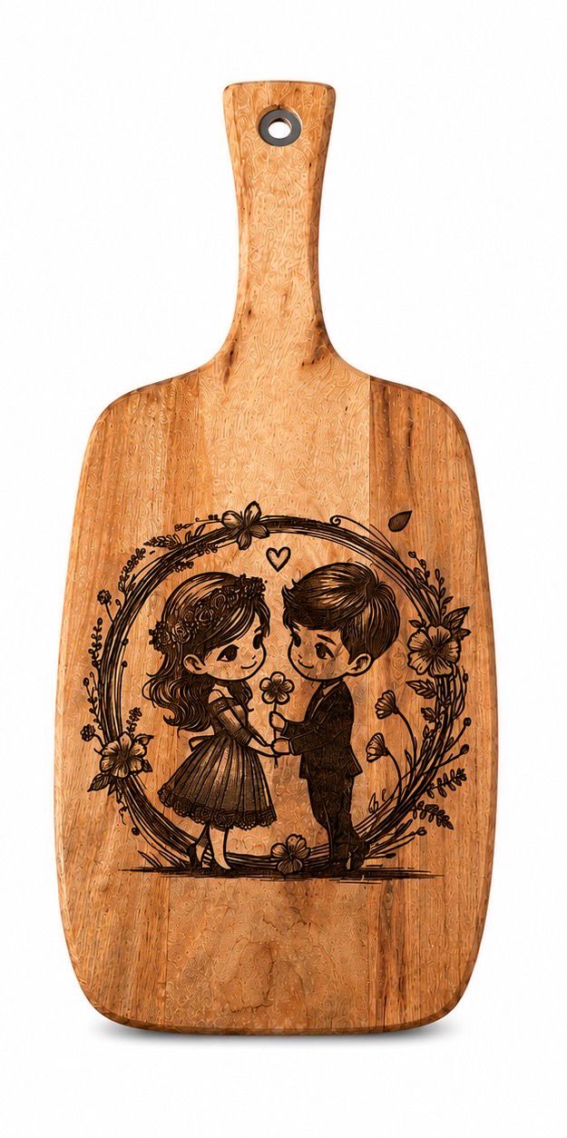 Romantic Couple Acacia Serving Paddle | Engraved Charcuterie Board Gift