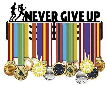NEVER GIVE UP with runner (Metal) – MEDAL HANGER 40cm x 12cm
