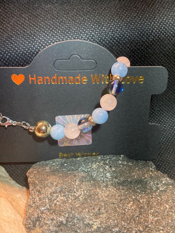 Unikat Edelstein-Armband – Mondstein, Aquamarin & Rosenquarz | Handgefertigt aus silberbeschichtetem Kupferdraht