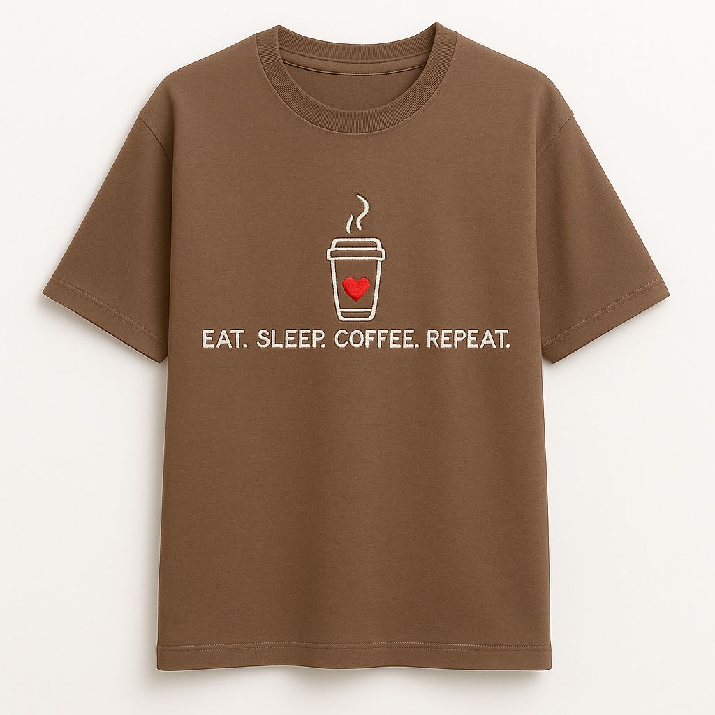T-shirt EAT.SLEEP.COFFEE.REPEAT. brąz