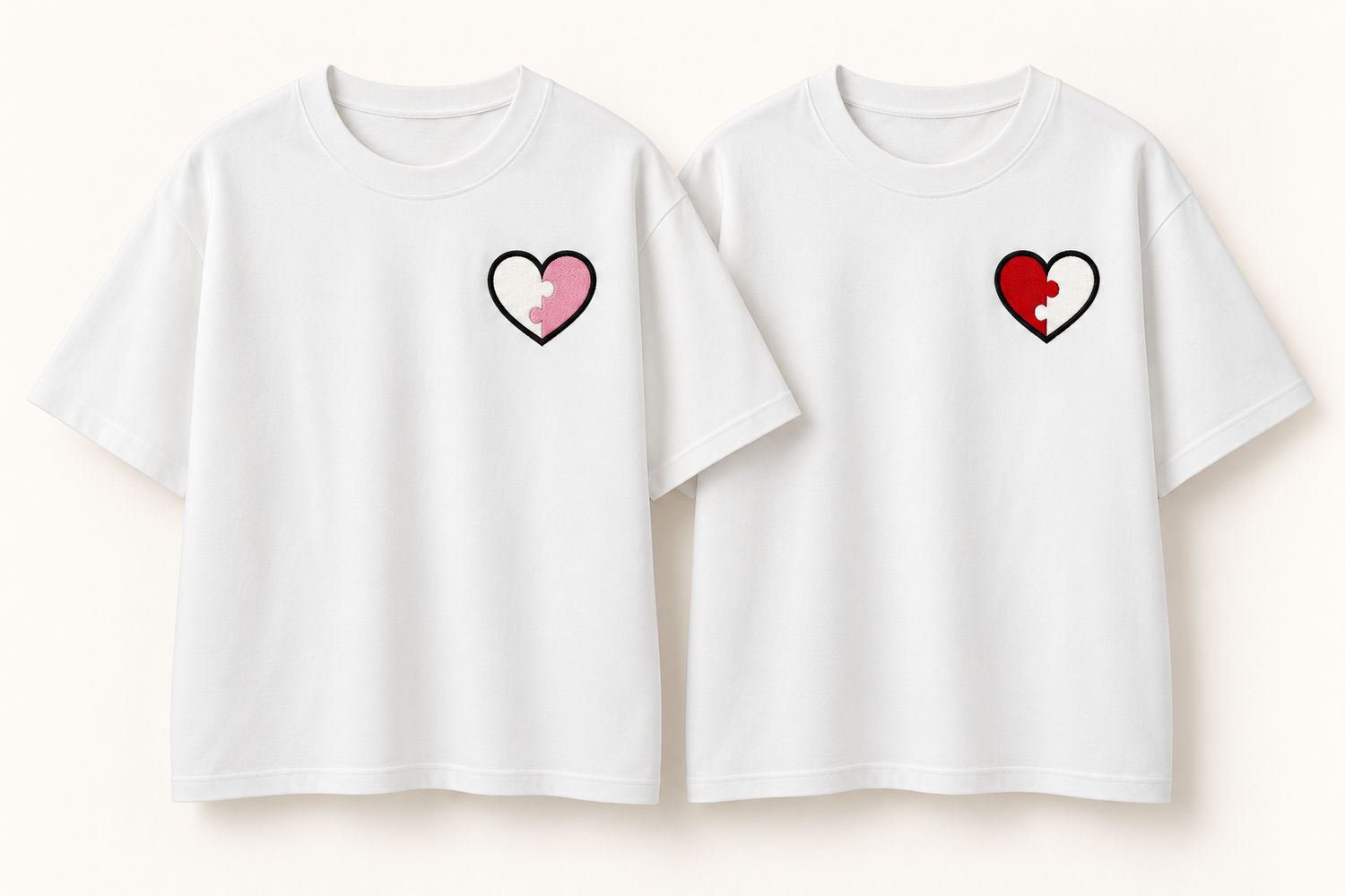 Zestaw LOVE PUZZLE - 2 koszulki z haftem