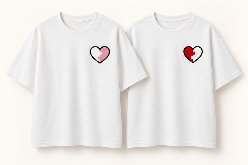 Zestaw LOVE PUZZLE - 2 koszulki z haftem