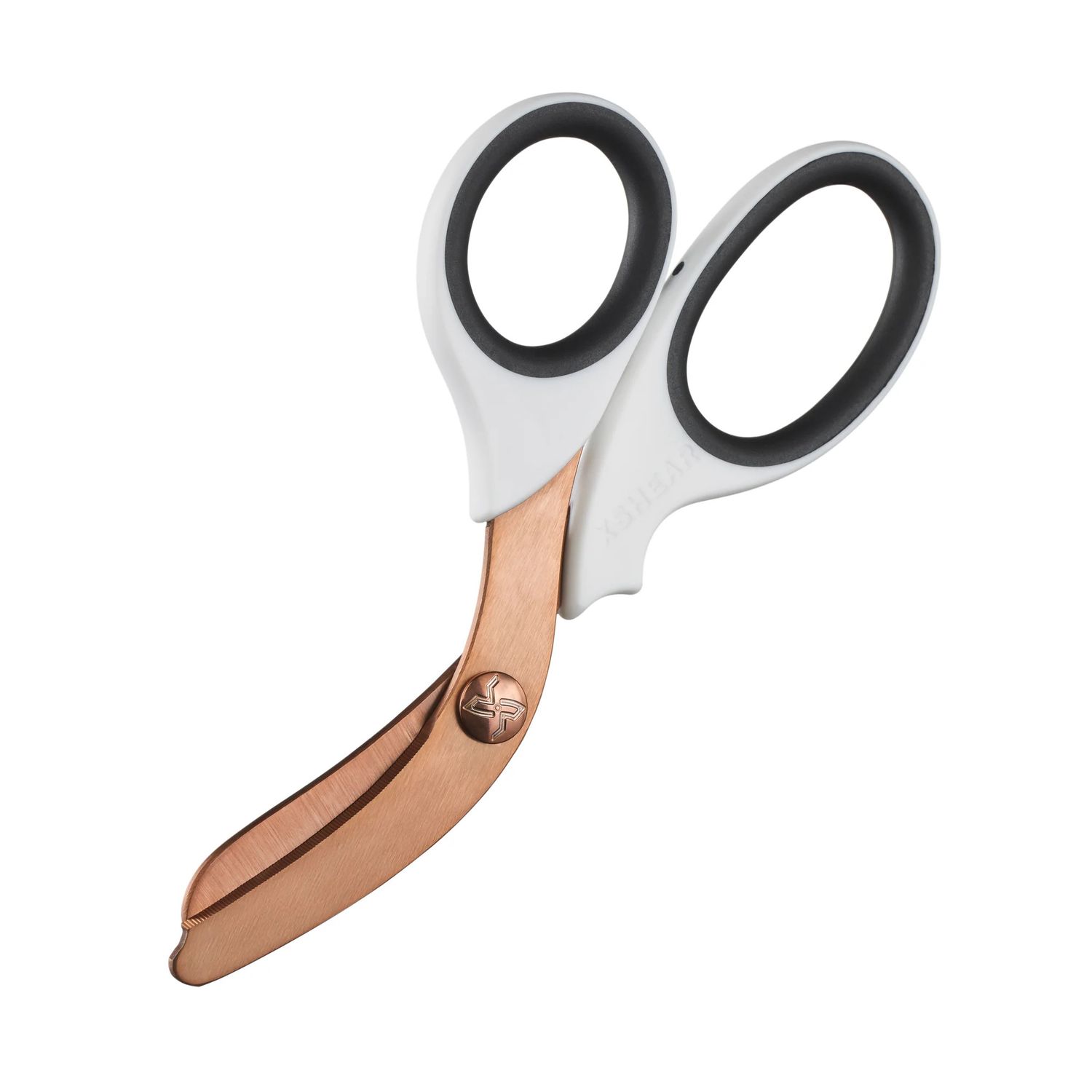 XShear® 7.5” Trauma Shears Rose Gold Titanium Coated, Color: White/Gray Handles