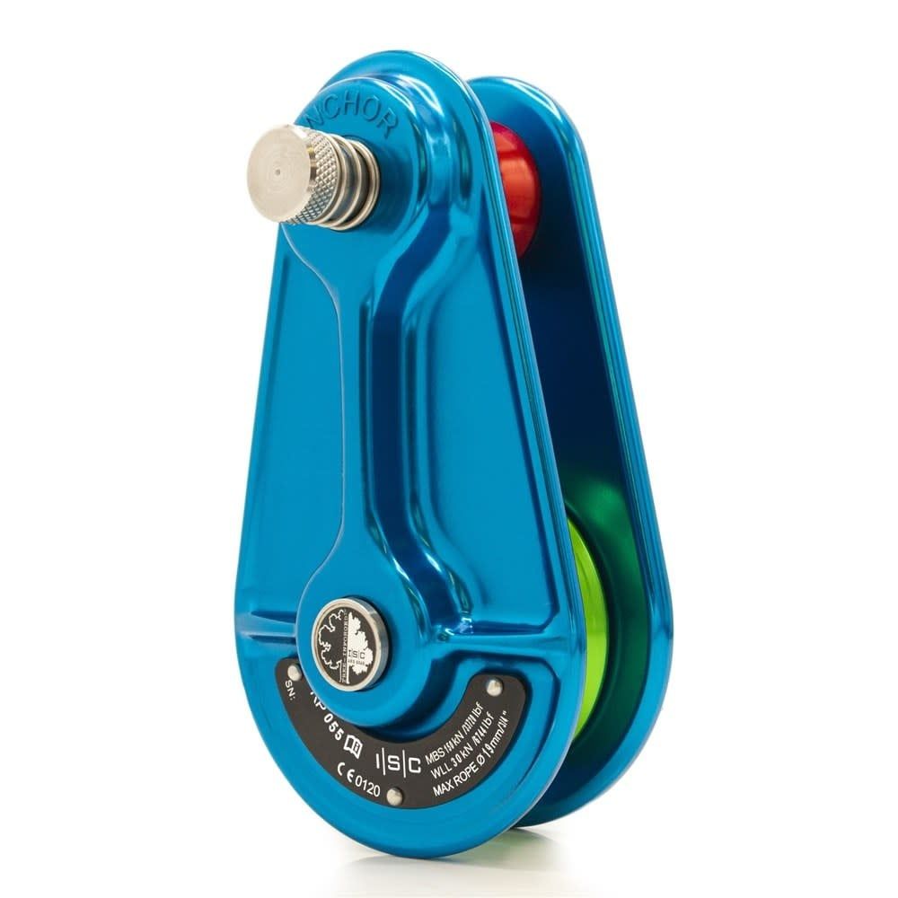Medium Rigging Pulley for up to 20mm Rope - 150kN - Blue with Green Wheel