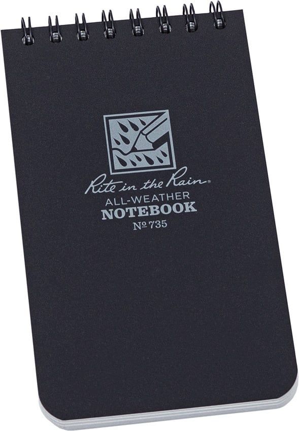 Rite-in-Rain 3&quot; x 5&quot; Top Spiral Notebook, Color: Black