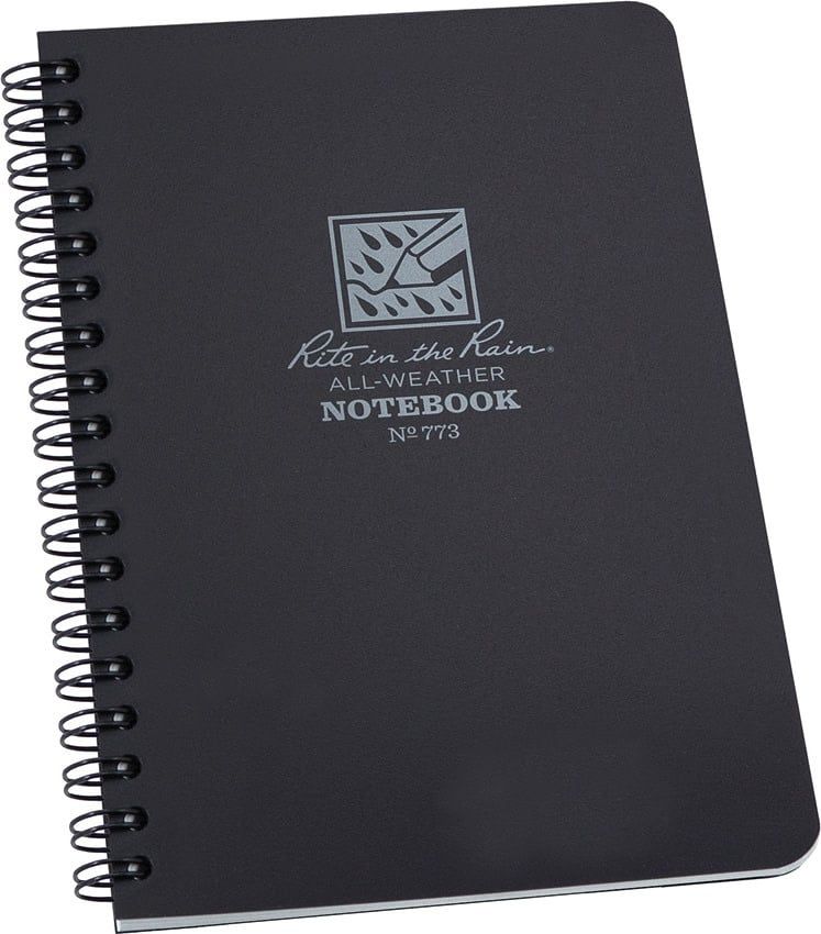 Rite-in-Rain 4 5/8&quot; x 7&quot; Side Spiral Notebook, Color: Black
