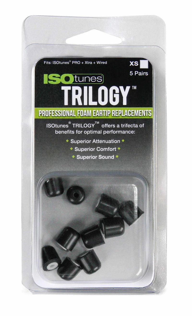ISOtunes TRILOGY Replacement Foam Ear Tips (5 pairs/pack), Size: Extra Small Size/Small Short (White Core)