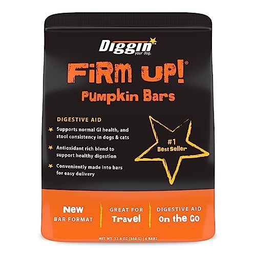 Diggin&#39; Your Dog Firm up Pumpkin Bars for Dogs &amp; Cats, 100% Made in USA, Pumpkin Bars for Dogs, Digestive Support, Apple Pectin, Fiber, Healthy Stool,