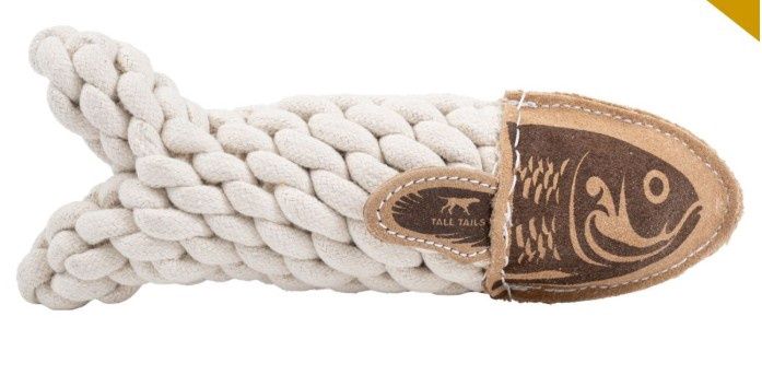 Natural Leather Crunch Fish Rope Dog Toy